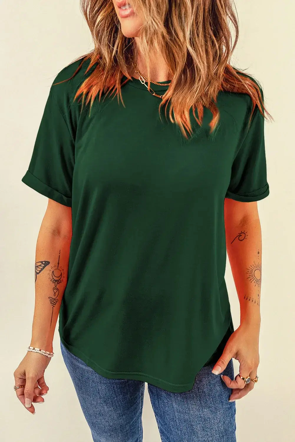 Mint Green Casual Plain Crew Neck Tee