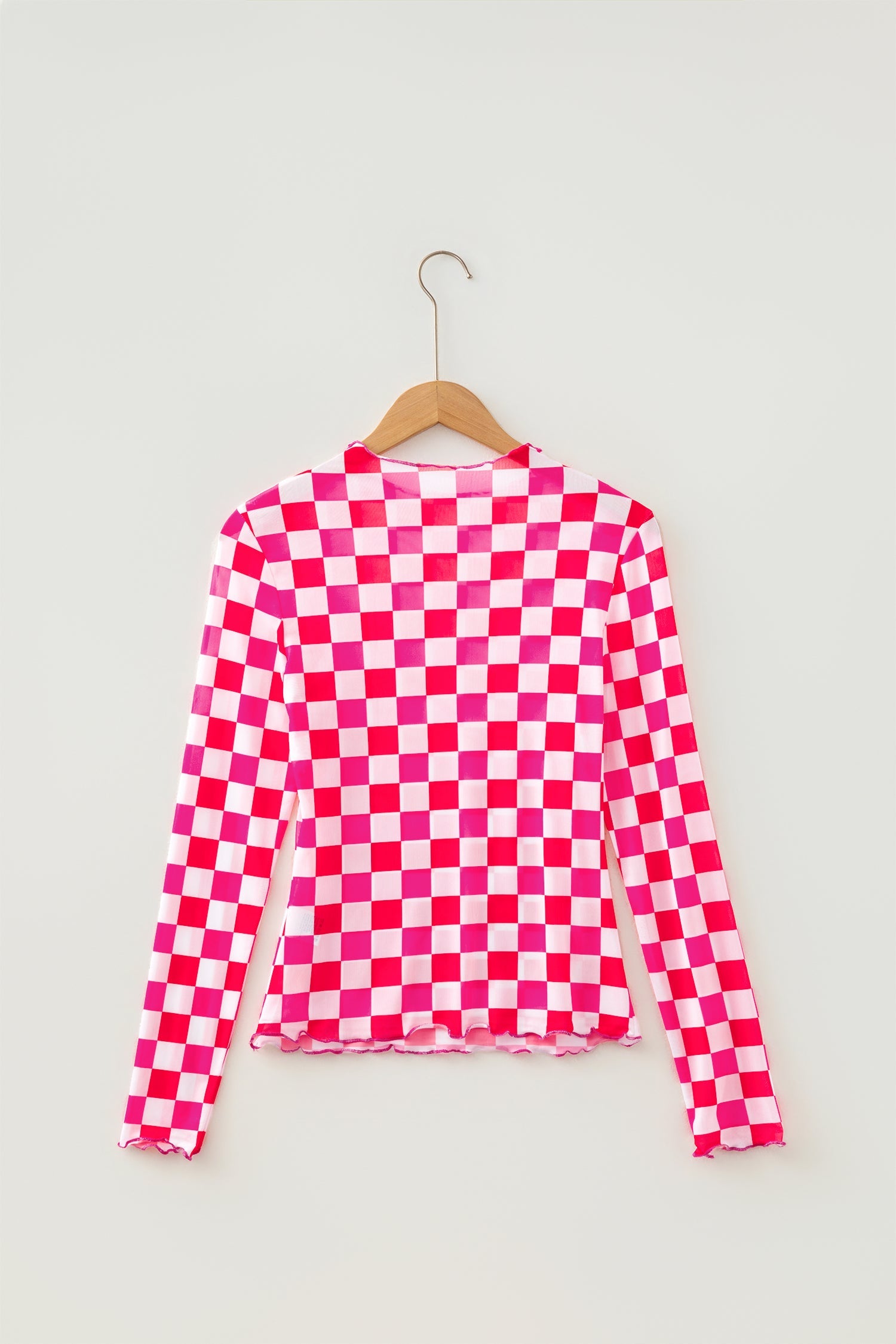 Black Plaid Heart Mesh Sheer Long Sleeve High Neck Blouse
