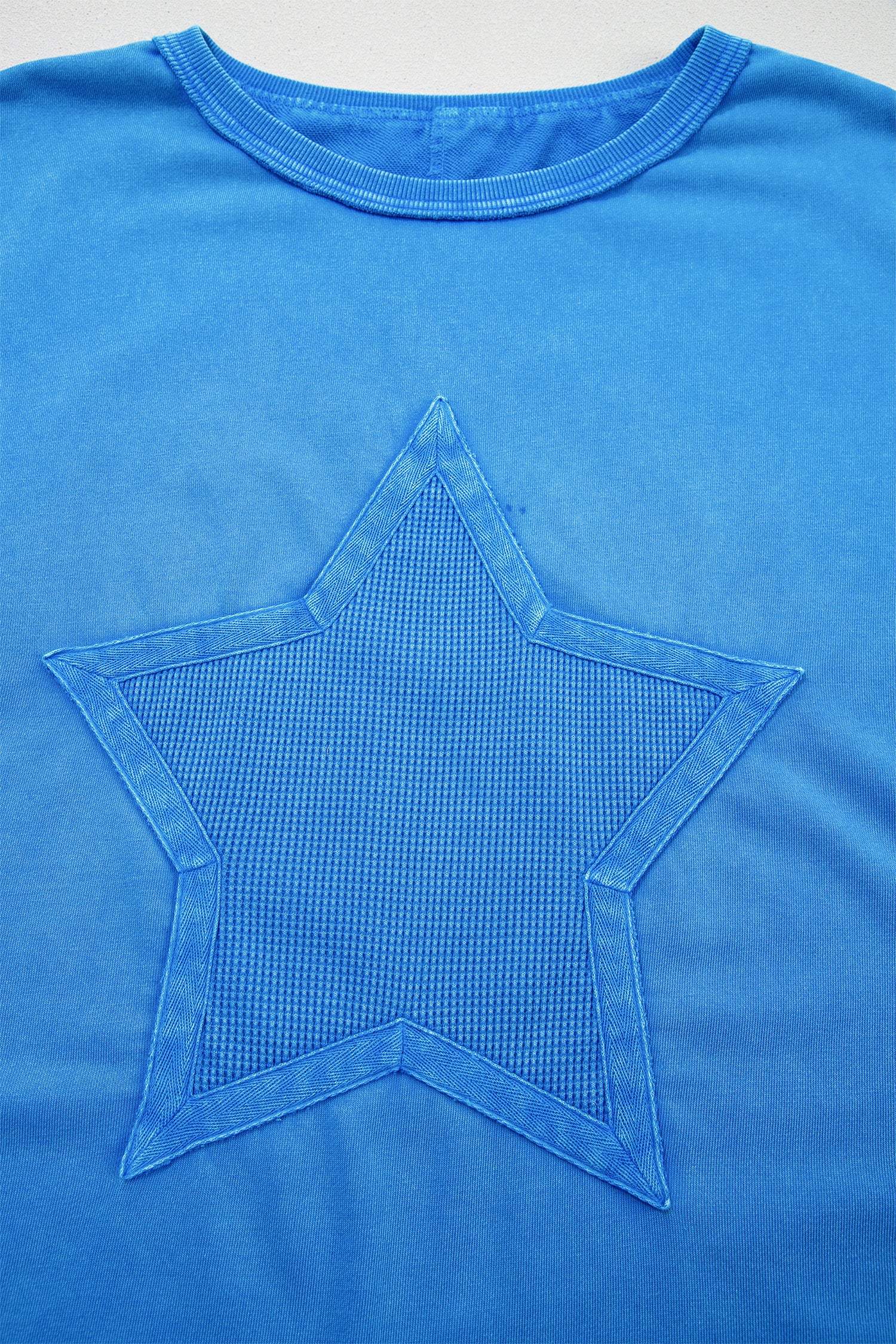 Blue Mineral Wash Star Mesh Patchwork Oversize Tee