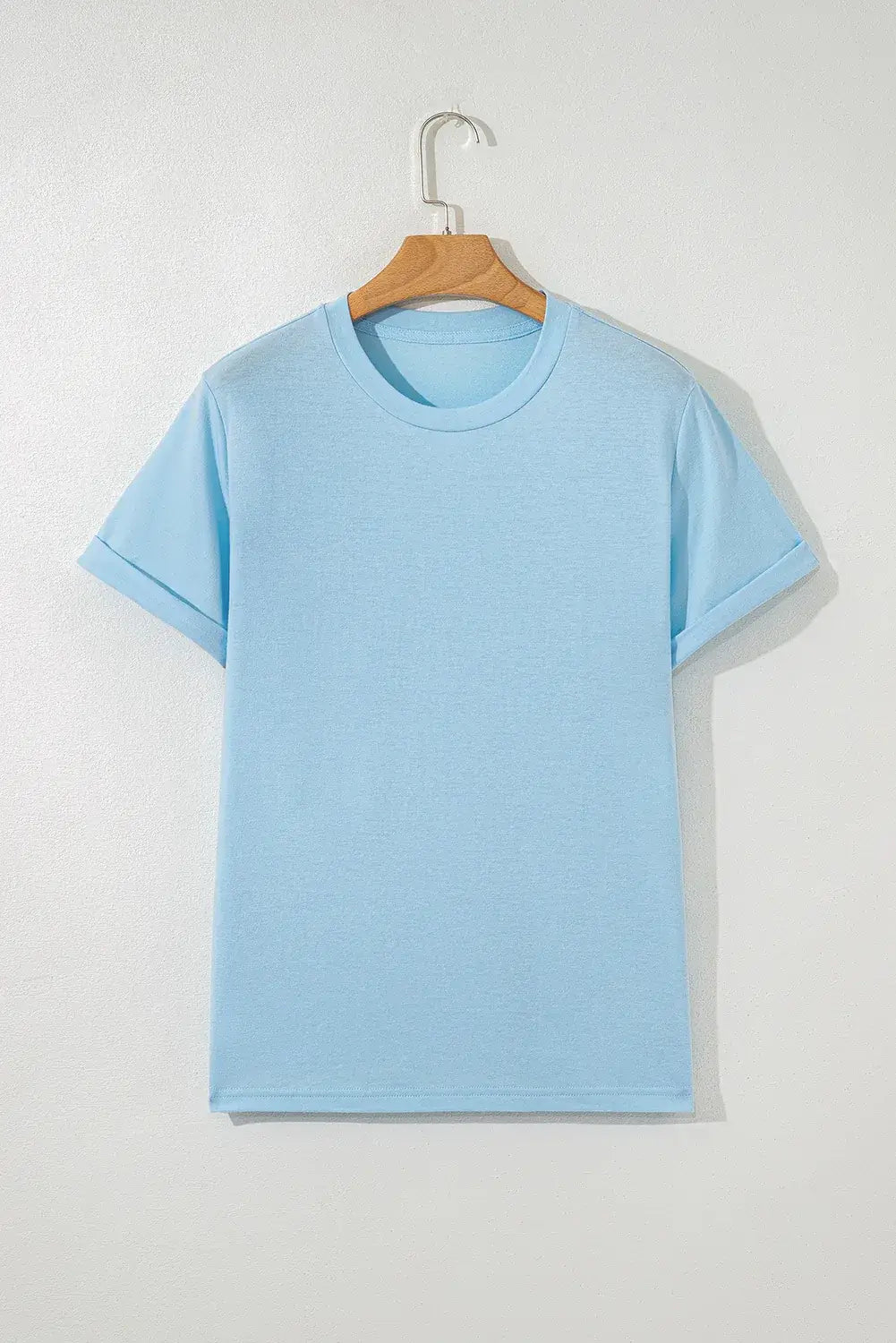 Mint Green Casual Plain Crew Neck Tee