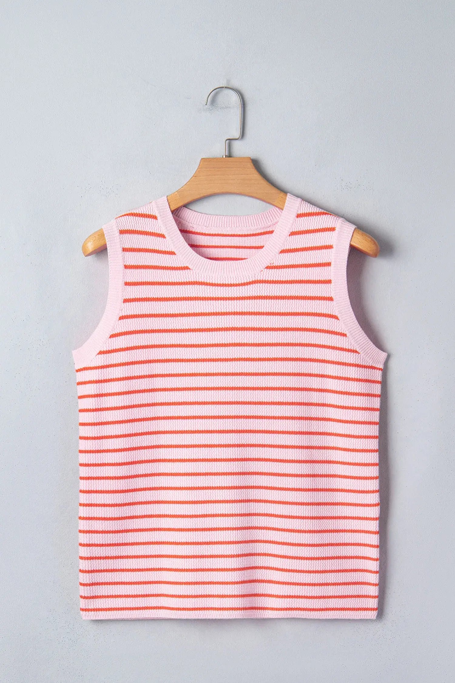 Pink Stripe Textured Knit Sleeveless Casual Sweater Top