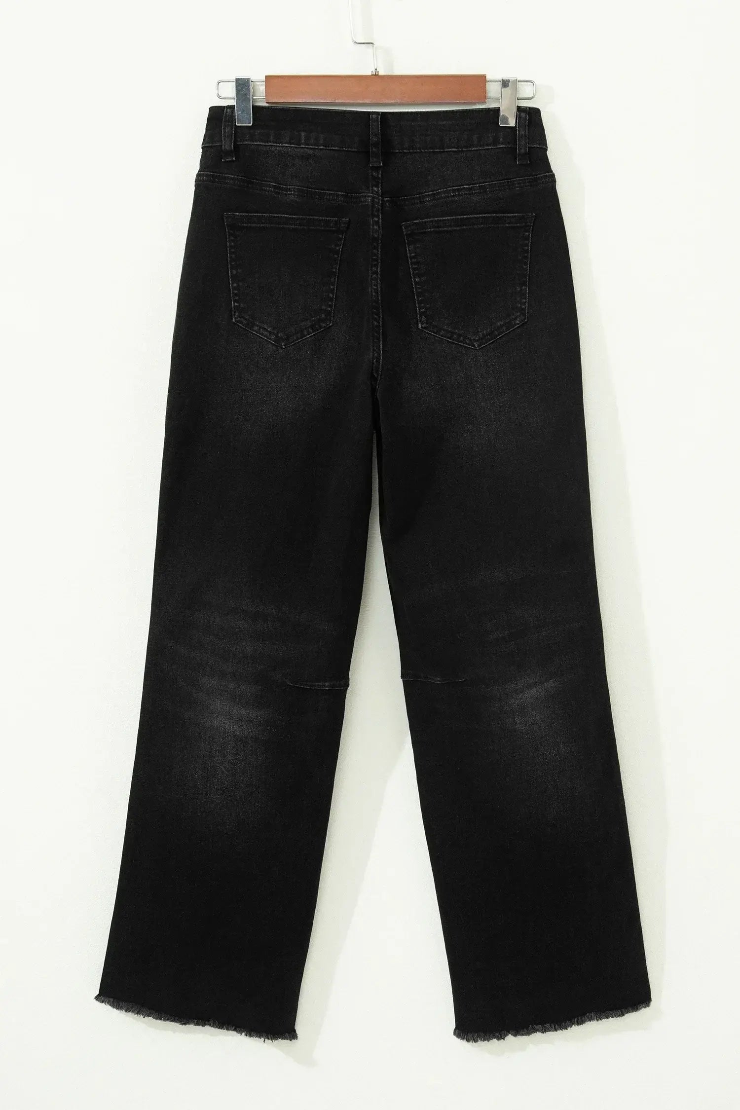 Black Frayed Cropped Straight Jeans