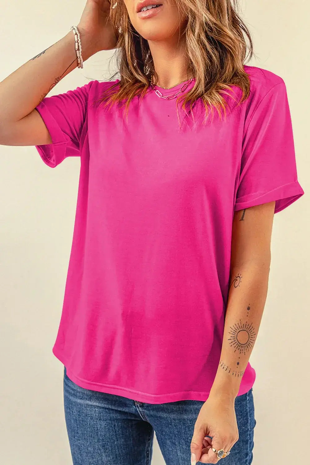 Mint Green Casual Plain Crew Neck Tee