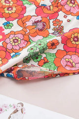 Fiery Red Floral Split Neck Top