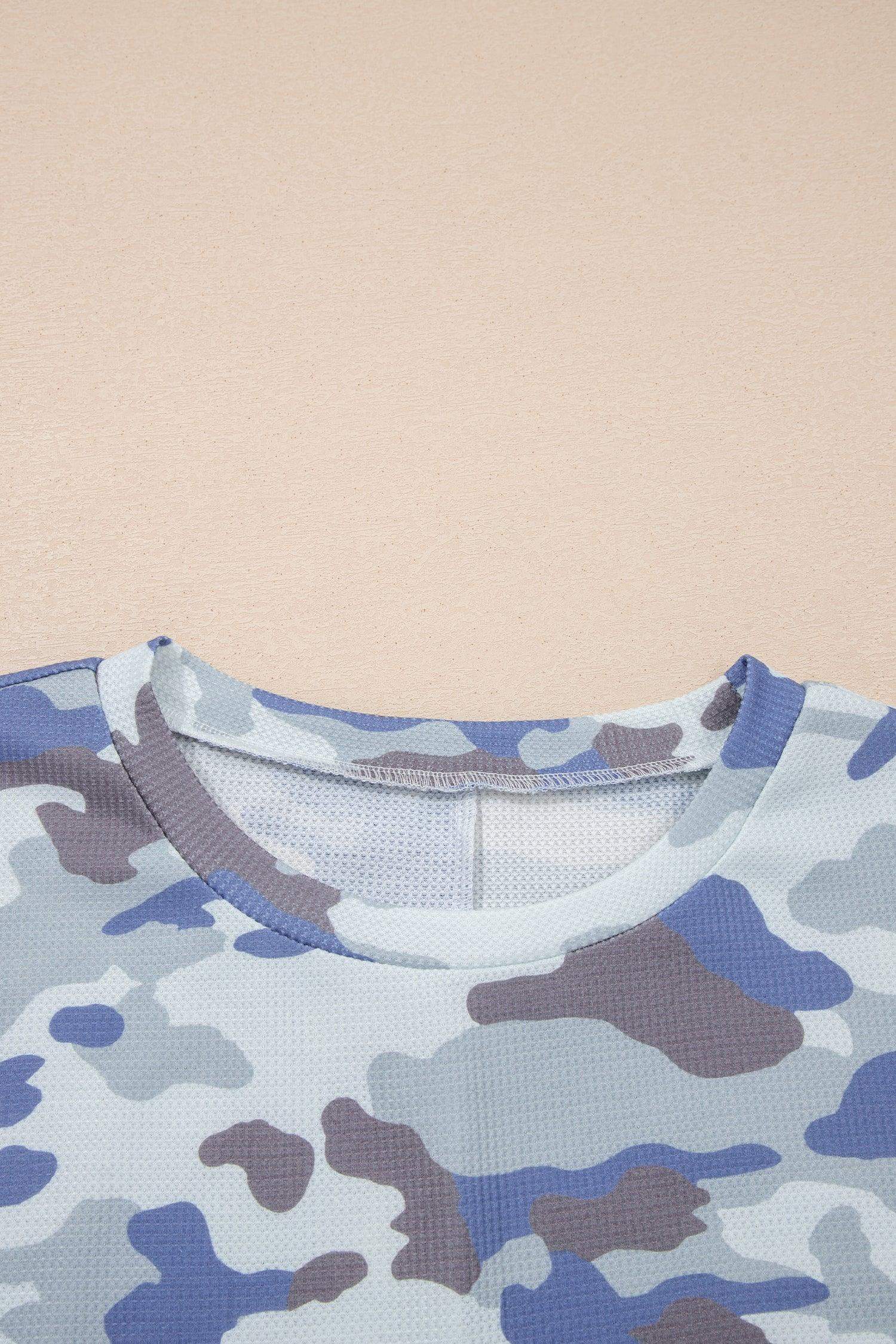 Gray Plus Size Camouflage Print Textured Casual Tee