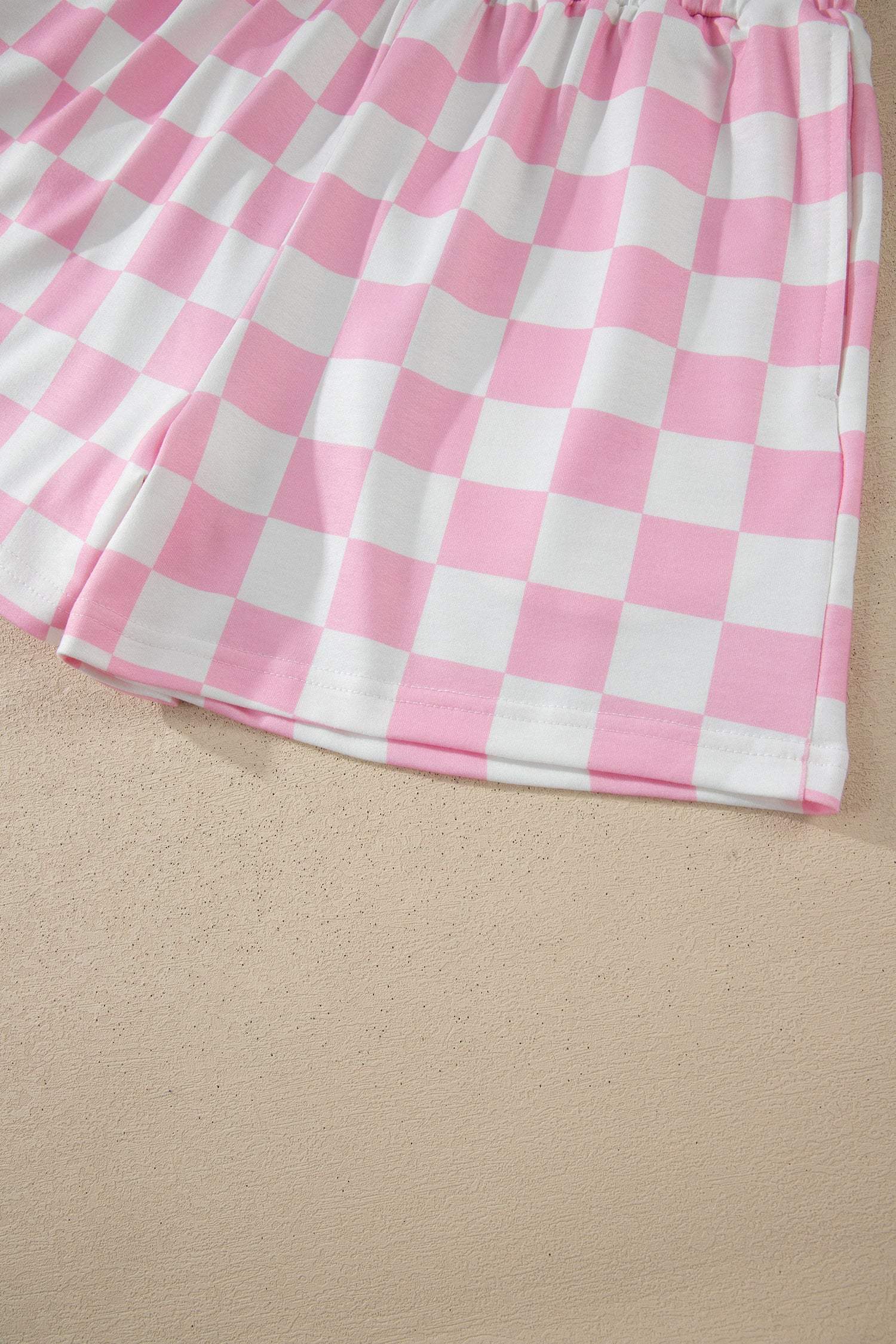 Black Checkered Print Color Block Trim Mock Neck Short Set