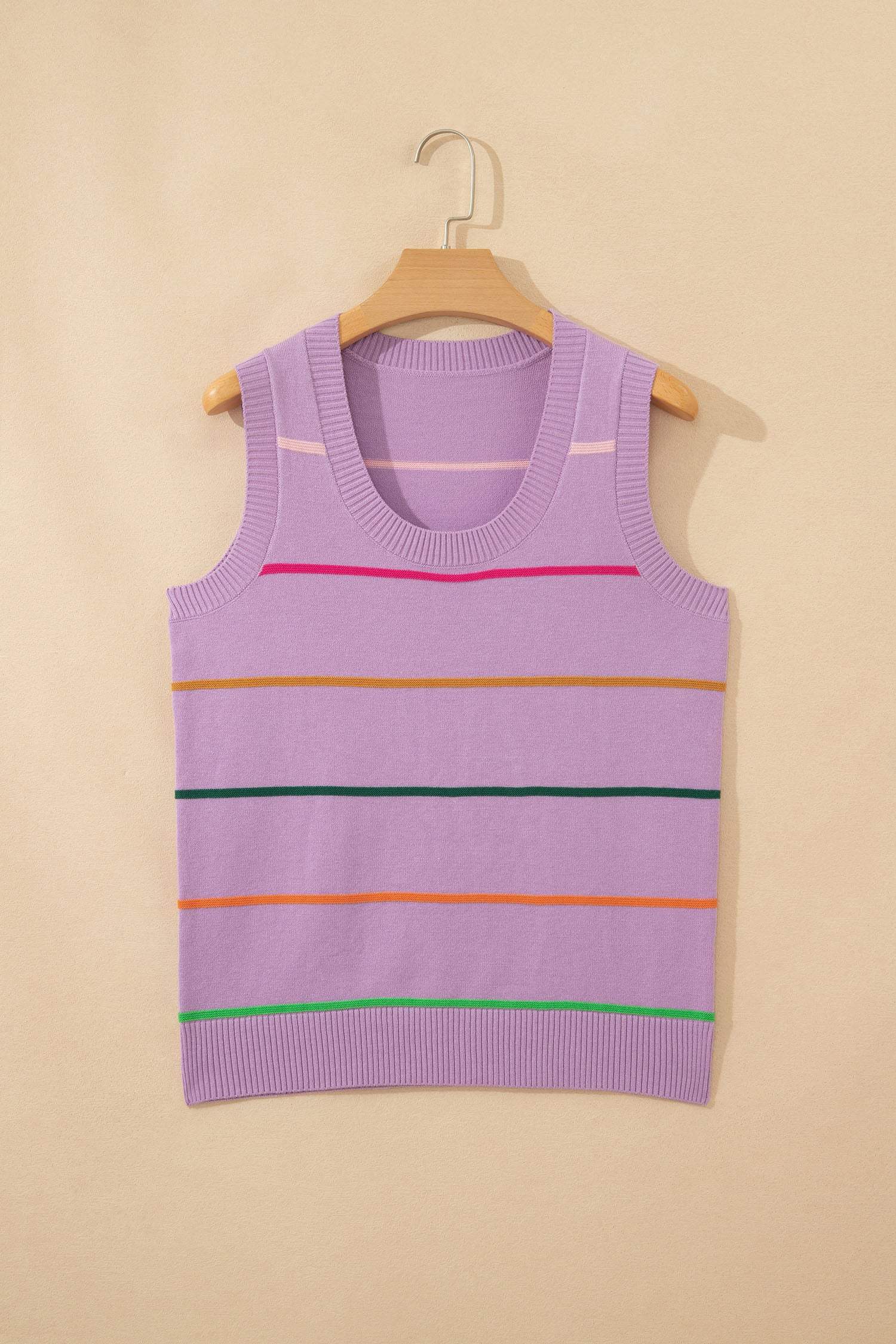 Purple Stripe Round Neck Knitted Sweater Tank