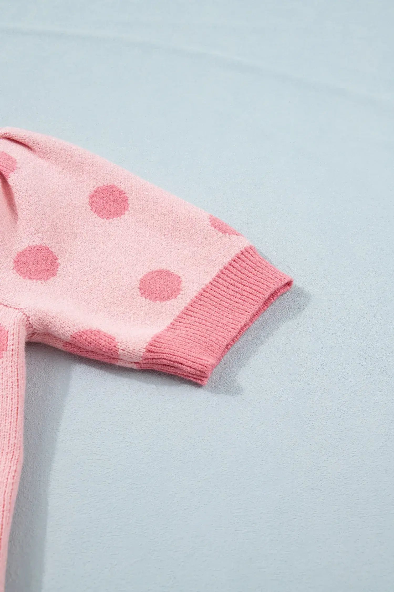 Pink Polka Dot Puff Short Sleeve Sweater Top