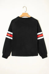 Black Varsity Spirit Striped 89 Graphic Casual Sweatshirt