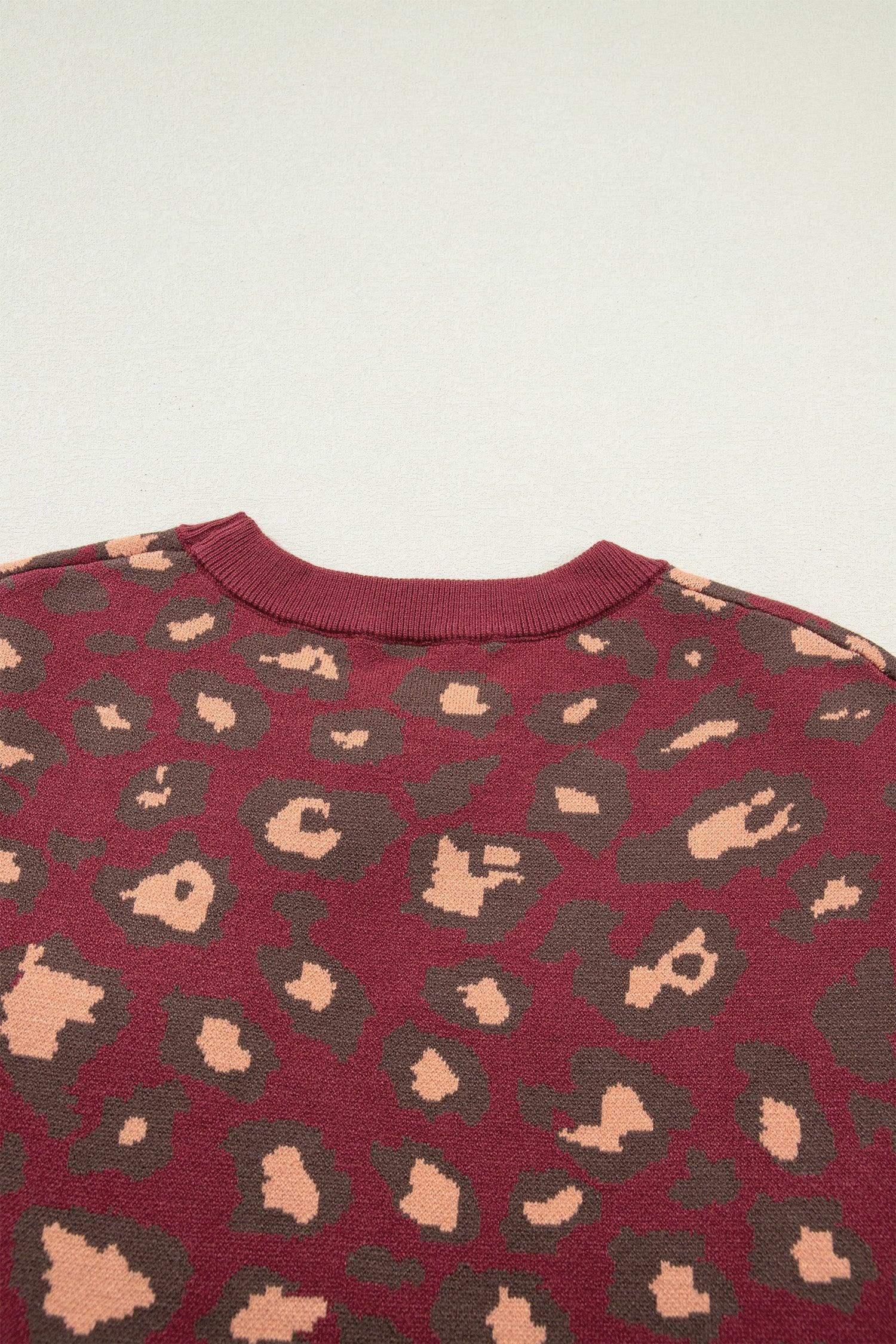 Red Leopard Print Cap Sleeve Knitted Top