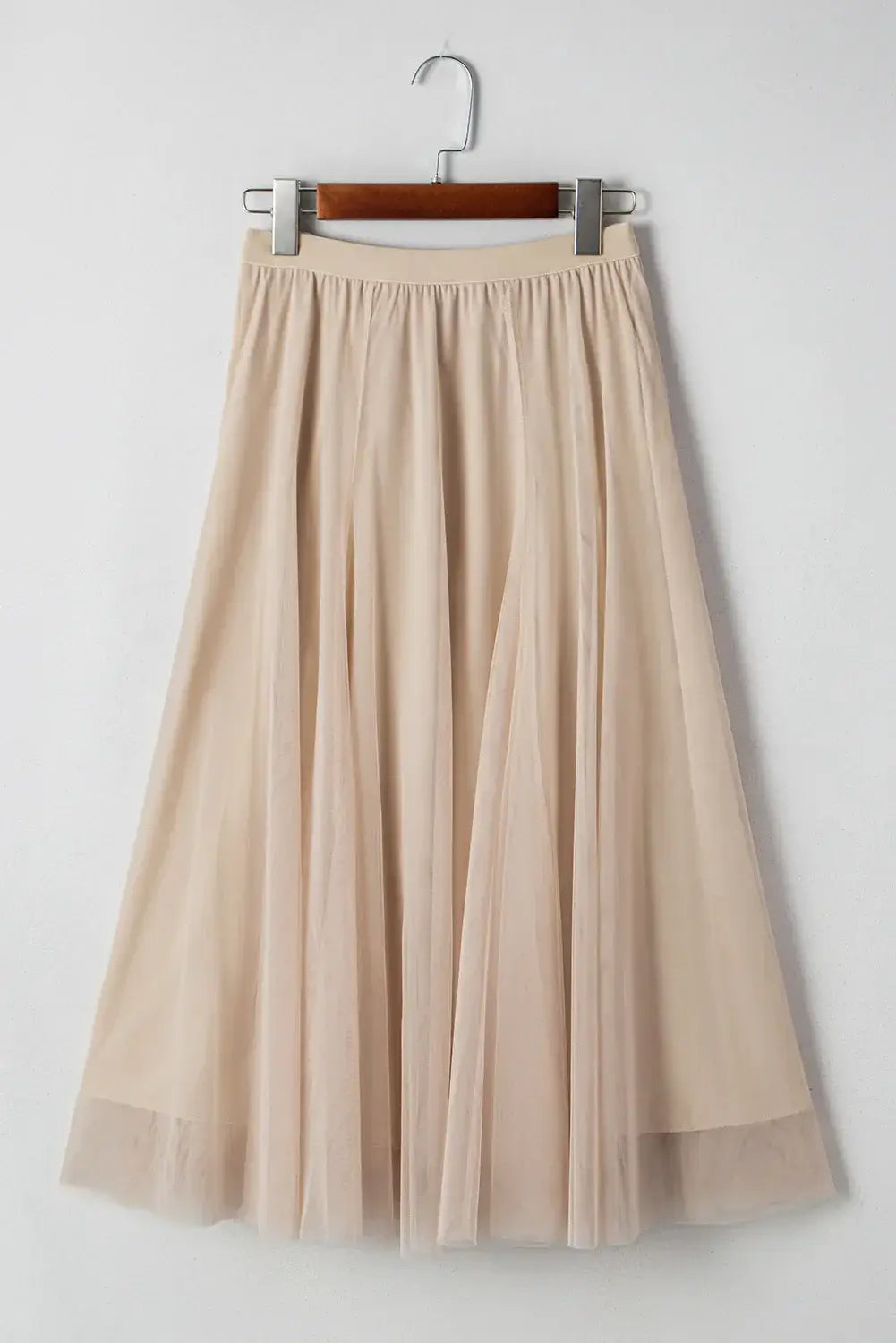 Apricot Tulle Mesh Overlay Flared Midi Skirt