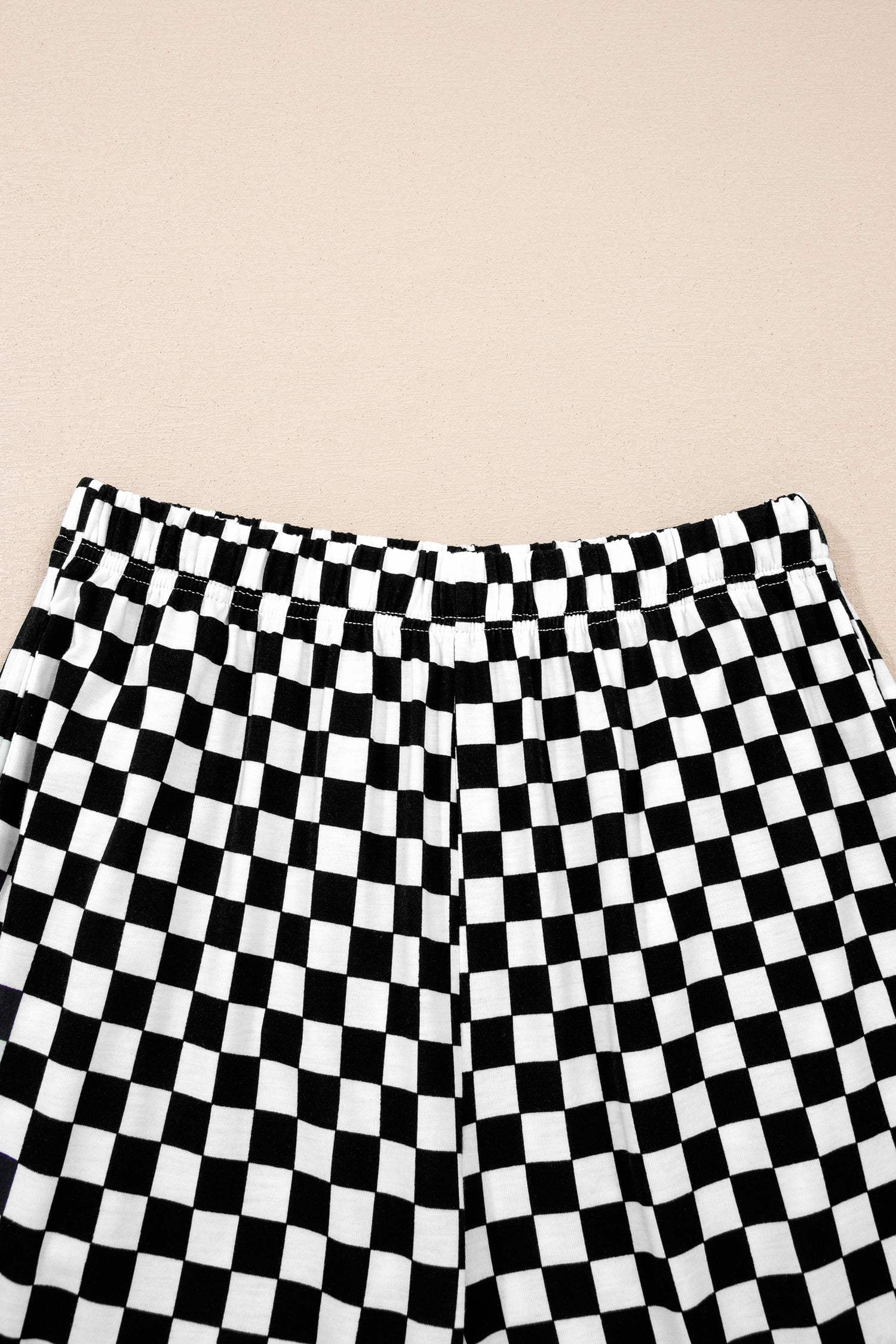Black Checkered Print Half Sleeve Tee 2pcs Lounge Pant Set