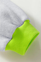 Light Grey Contrast Color Banding Patchwork Puff Sleeve Loose Sweatshirt