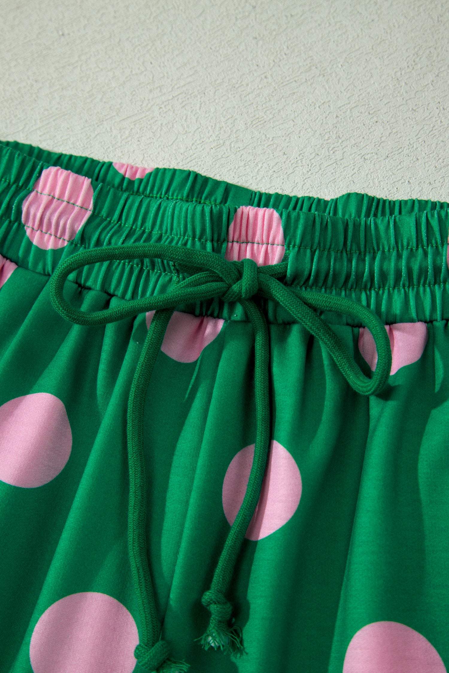 Green Polka Dot Print V Neck Tee Short Set
