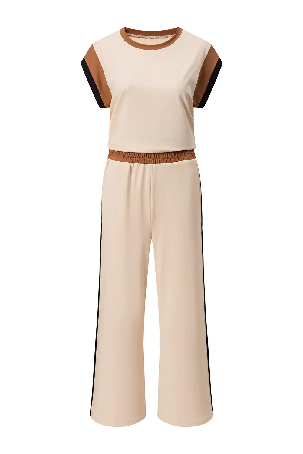 Dark Green Color Block Detail Casual Two-piece Set
