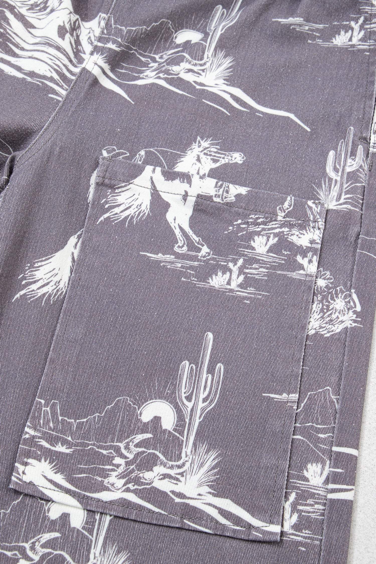 Gray Wild West Riding Vintage Printed Shift Jeans