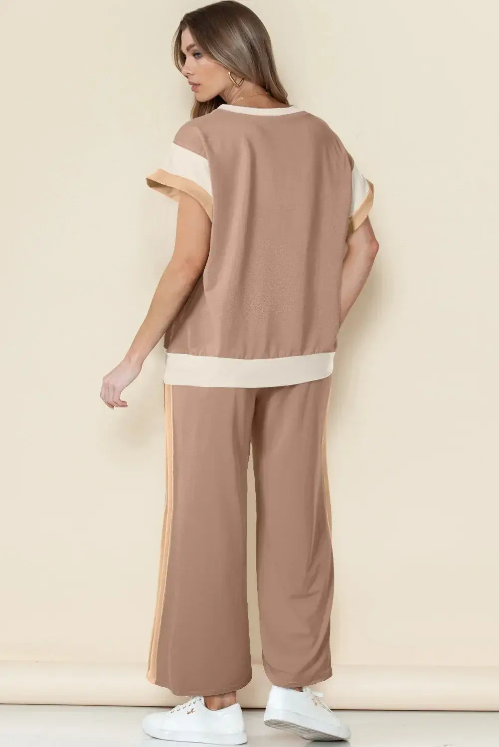 Dark Green Color Block Detail Casual Two-piece Set
