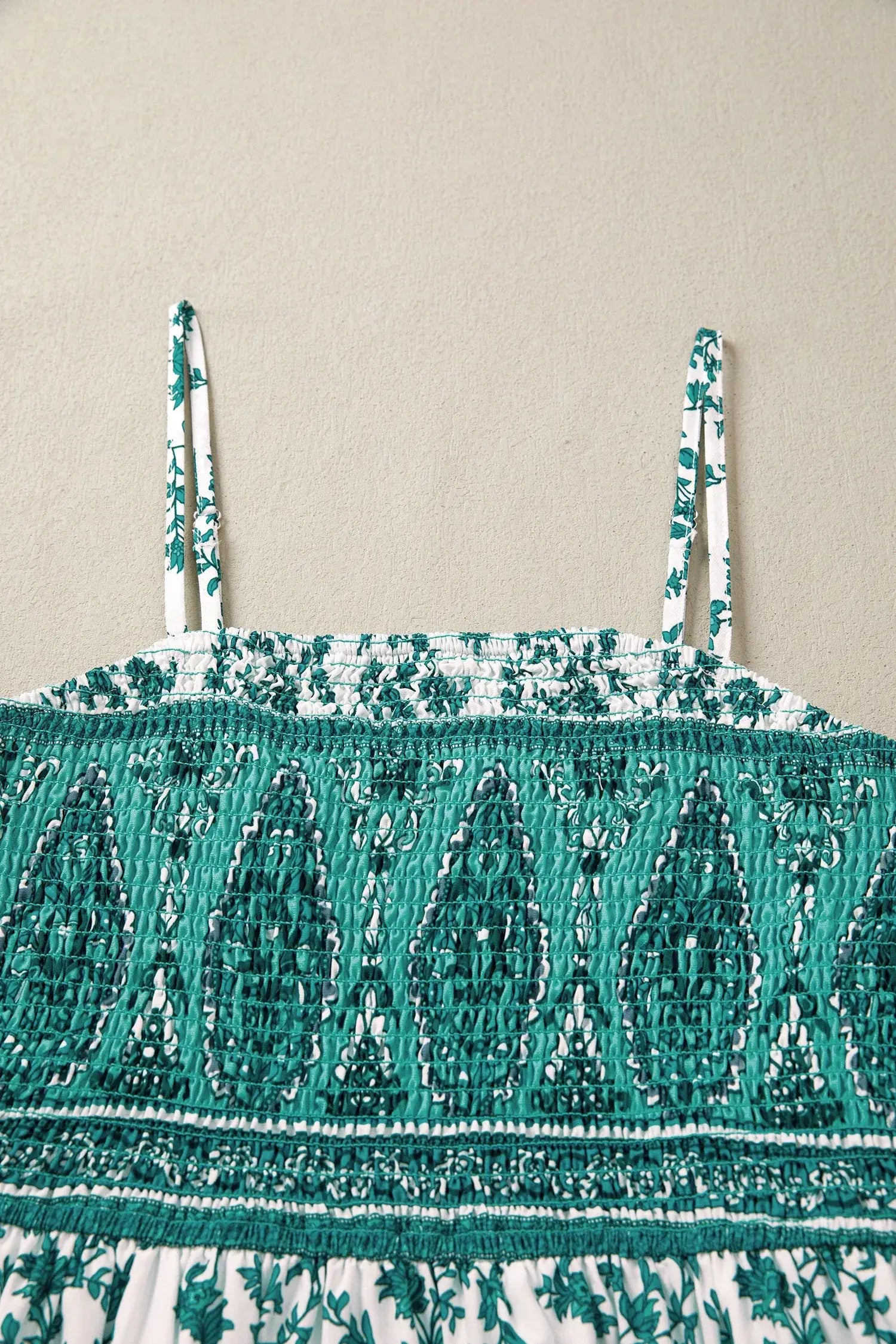 Green Boho Floral Print Shirred Cami Maxi Dress