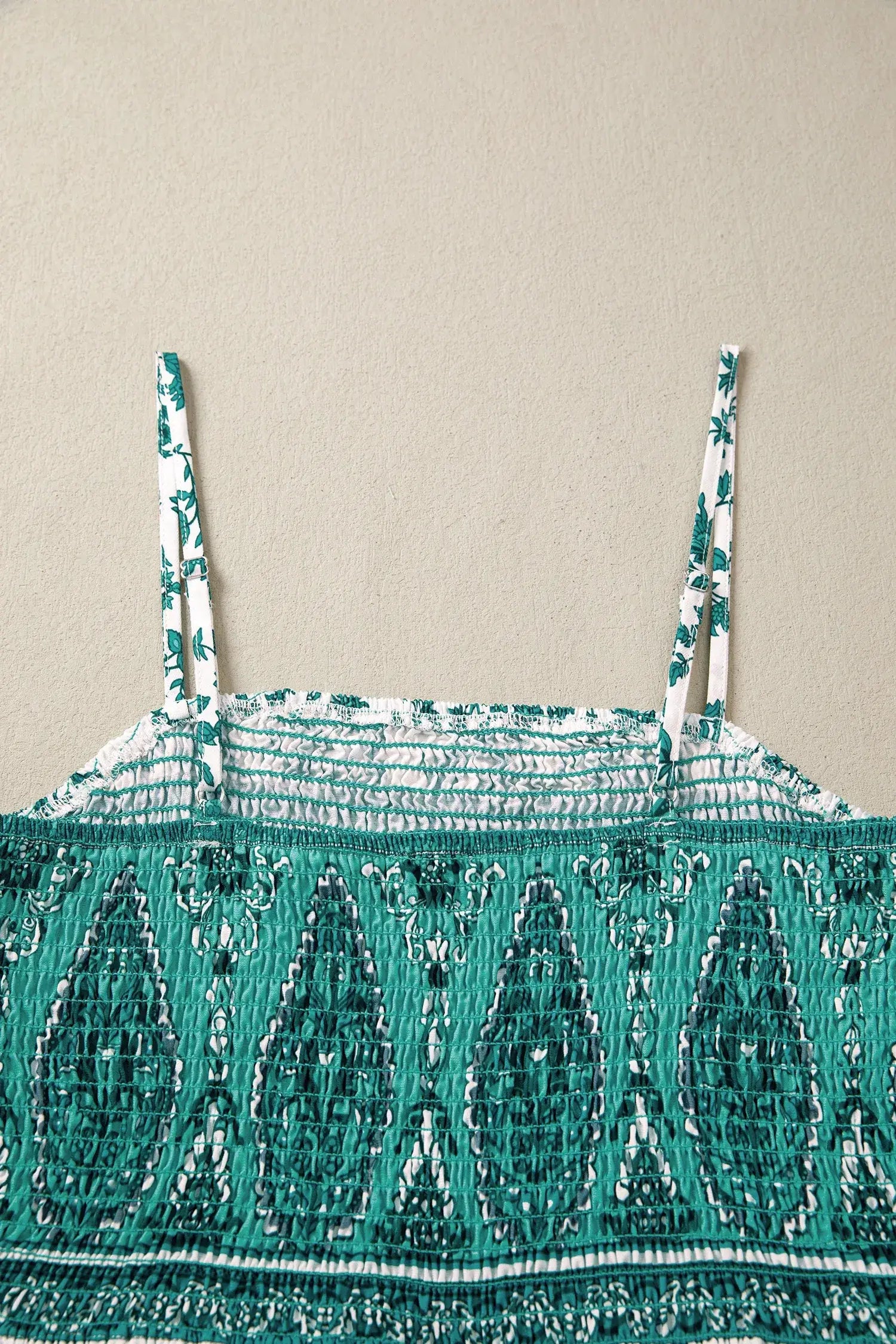 Green Boho Floral Print Shirred Cami Maxi Dress