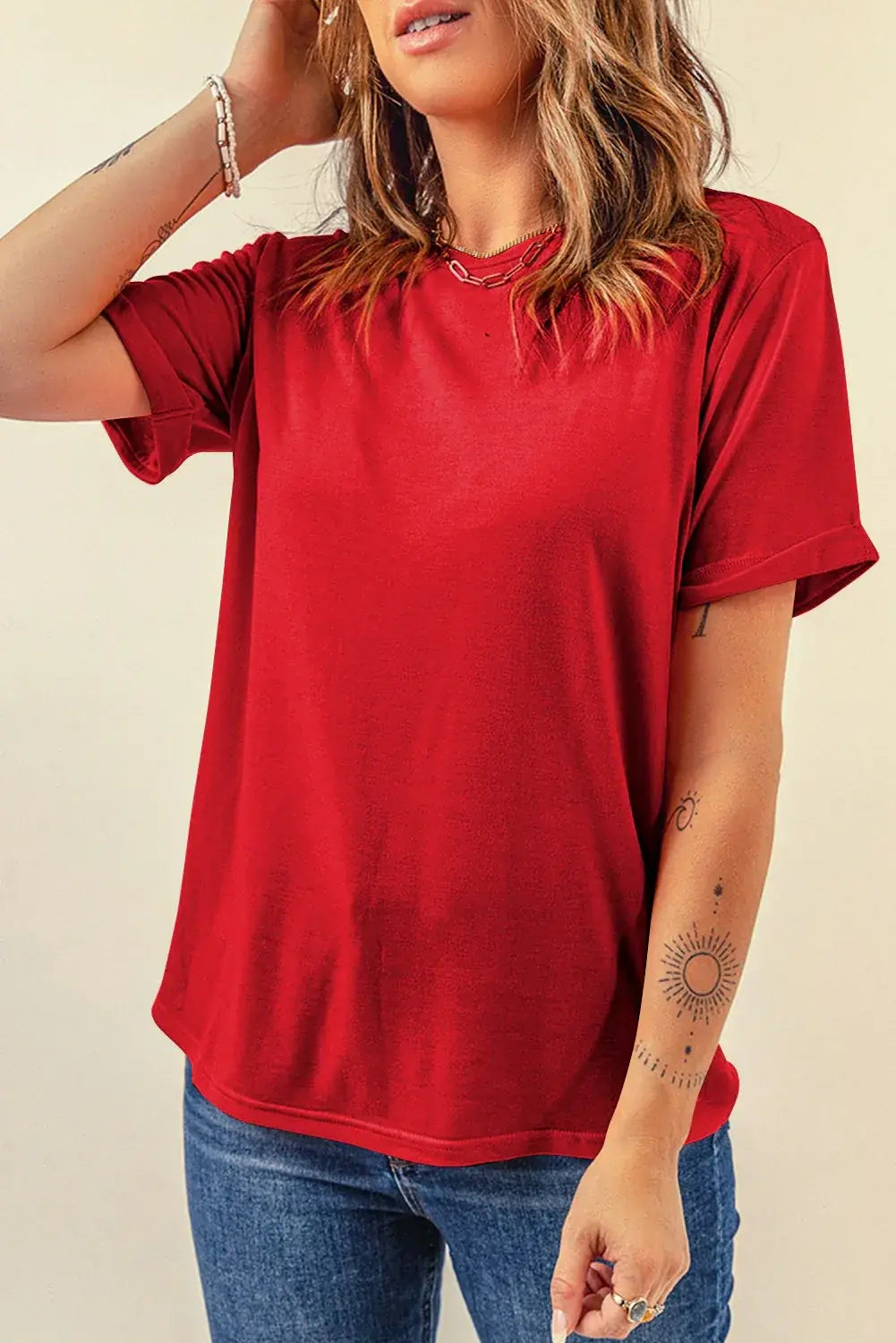 Mint Green Casual Plain Crew Neck Tee