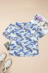 Gray Plus Size Camouflage Print Textured Casual Tee