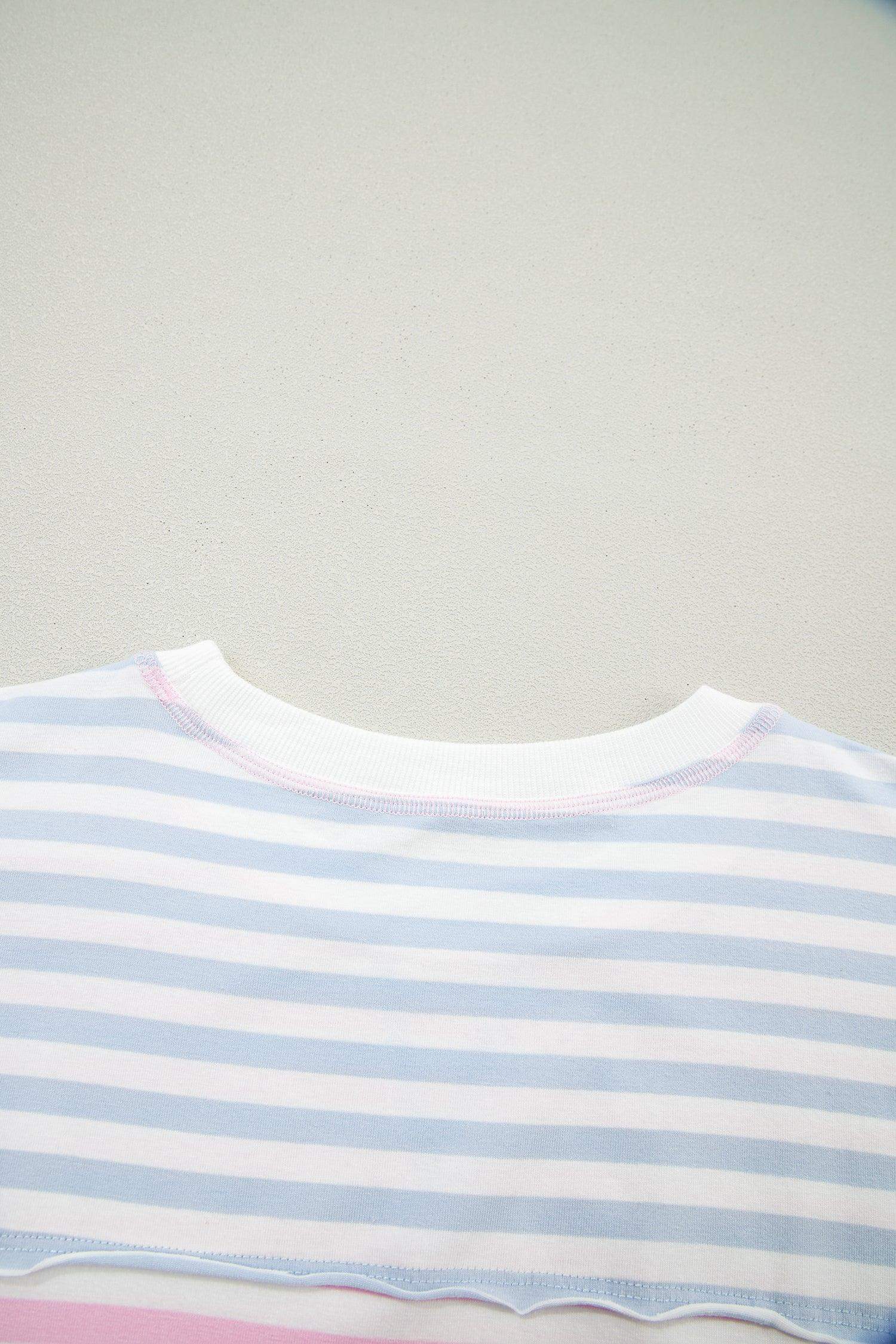 Casual Stripe Oversize Dolman Sleeve Patchwork T Shirt