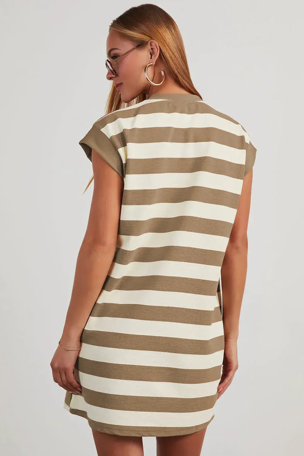 Black Stripe Cap Sleeve Shift T Shirt Dress
