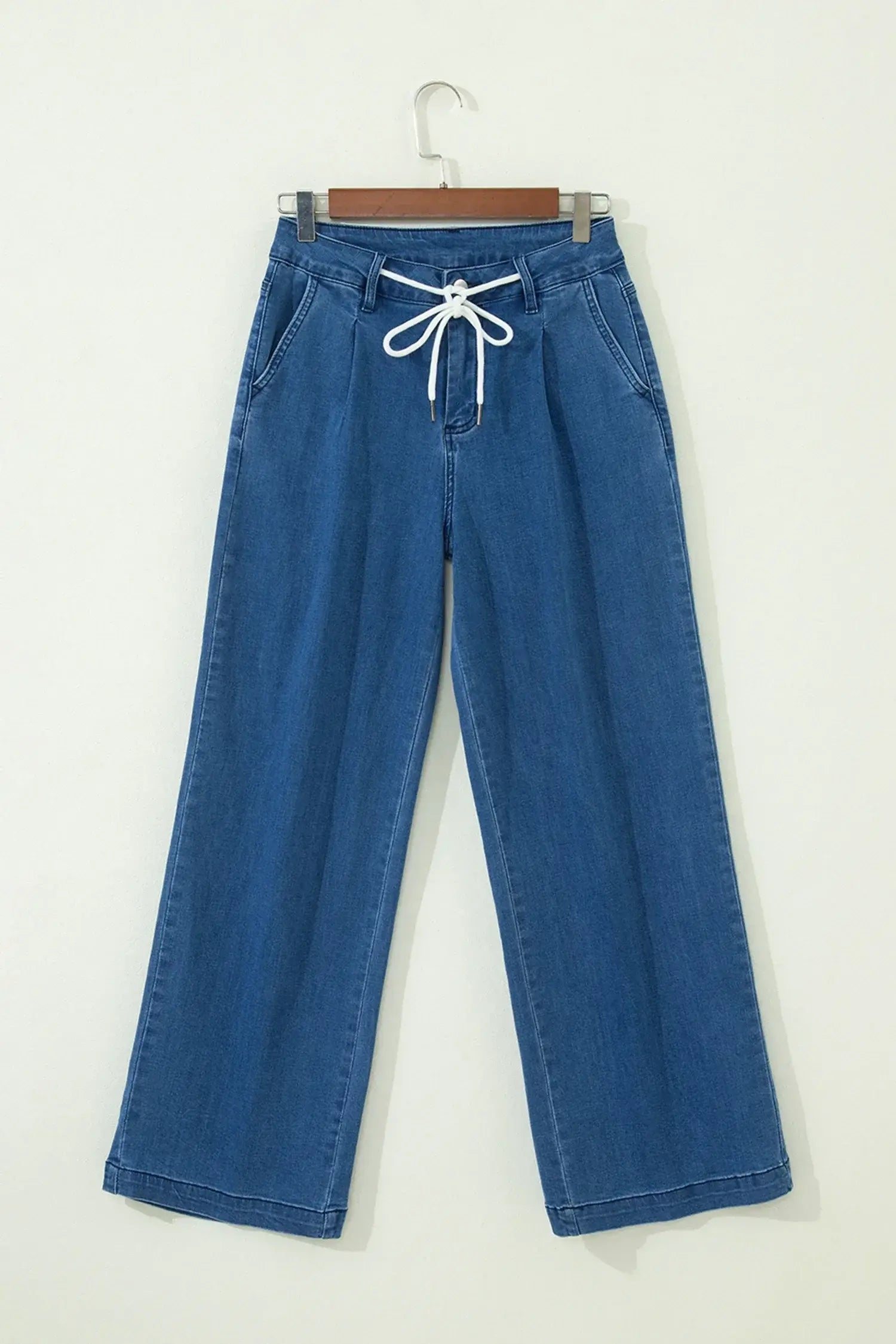 Dusk Blue Lace-up Pull on Wide Leg Jeans