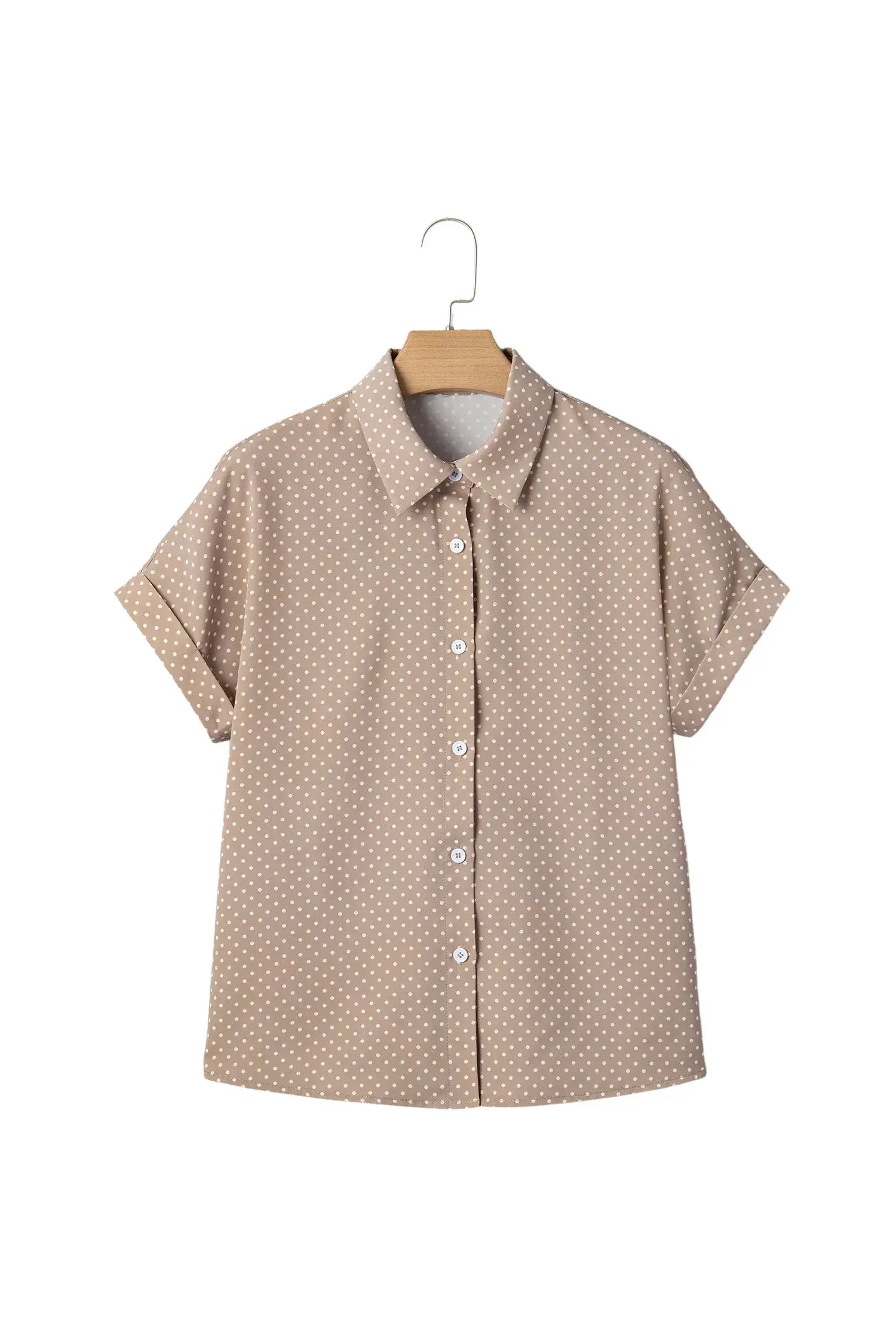 Khaki Dotted Print Cuffed Short Sleeve Shirt
