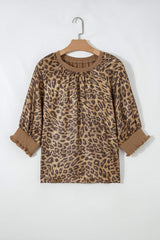Gold Half Sleeve Metallic Leopard Print Blouse