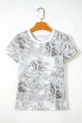 Gray Abstract Woodland Print Slim Fitted T Shirt