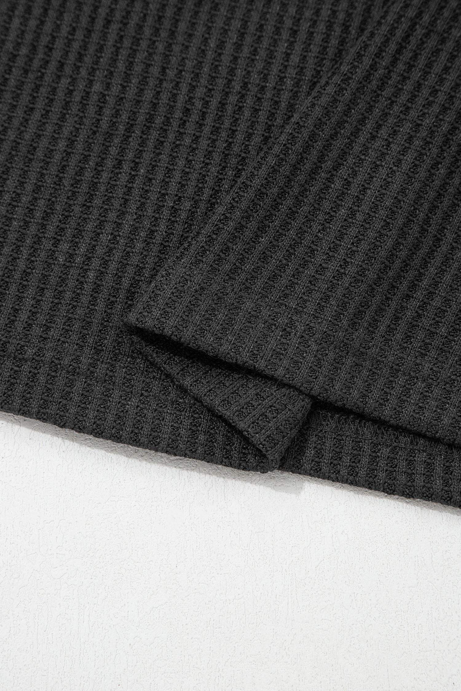 Carbon Grey Waffle Knit Seam Detail Color Block Patchwork Short Sleeve Top