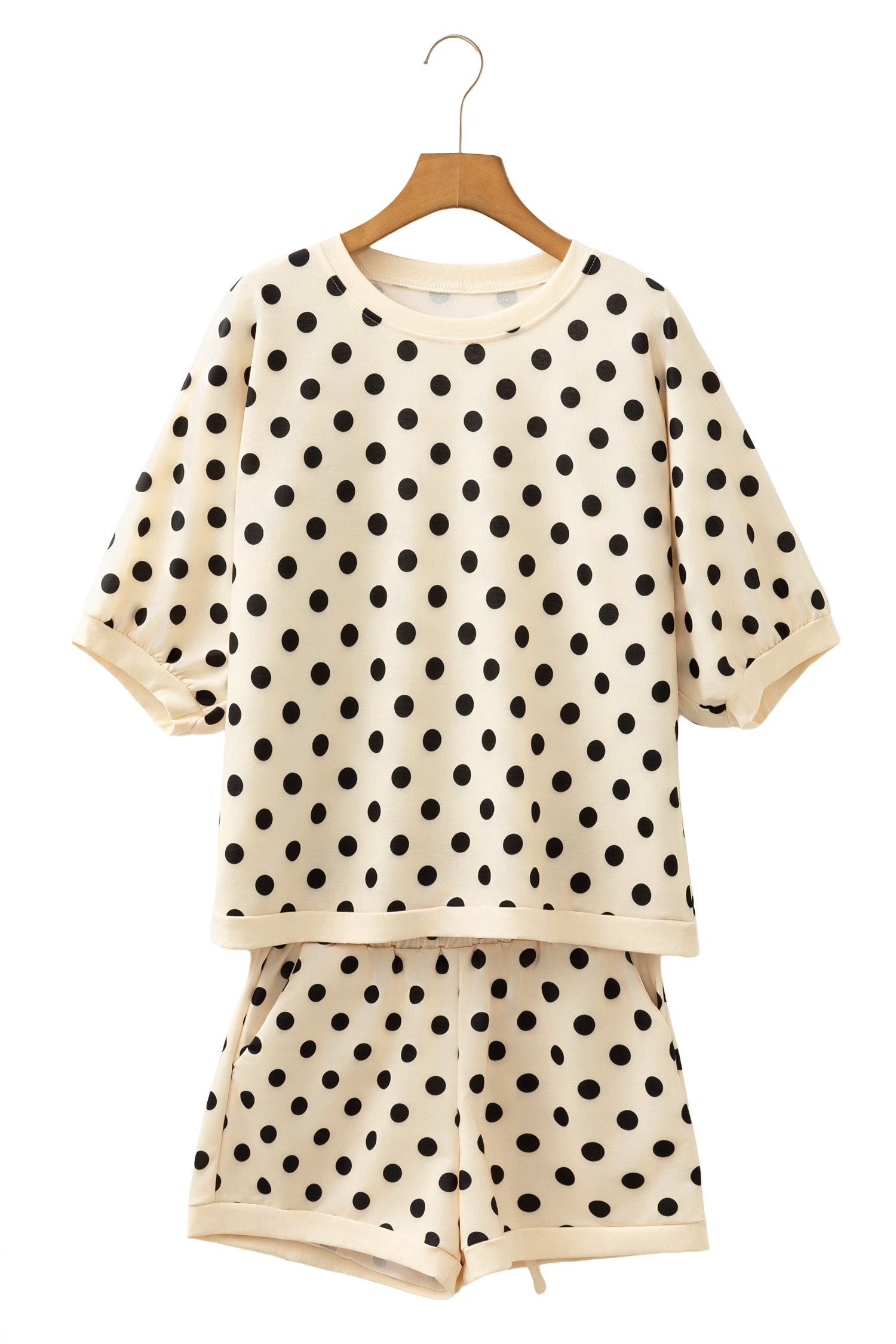 Green Polka Dot Oversized Top Drawstring Short Set