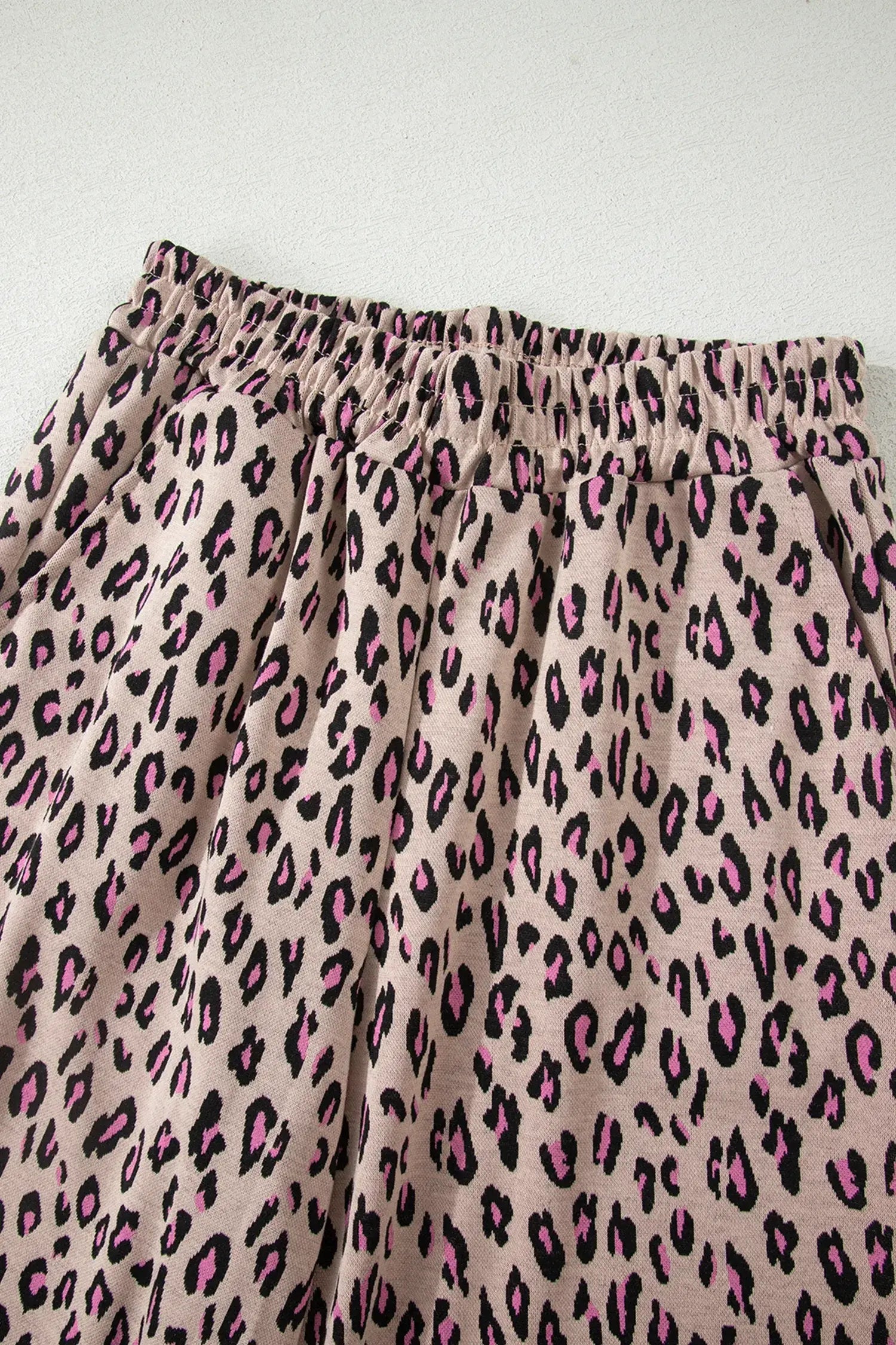 Beige Leopard Print Casual Tee and Pants 2pcs Outfit