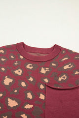 Red Leopard Print Cap Sleeve Knitted Top