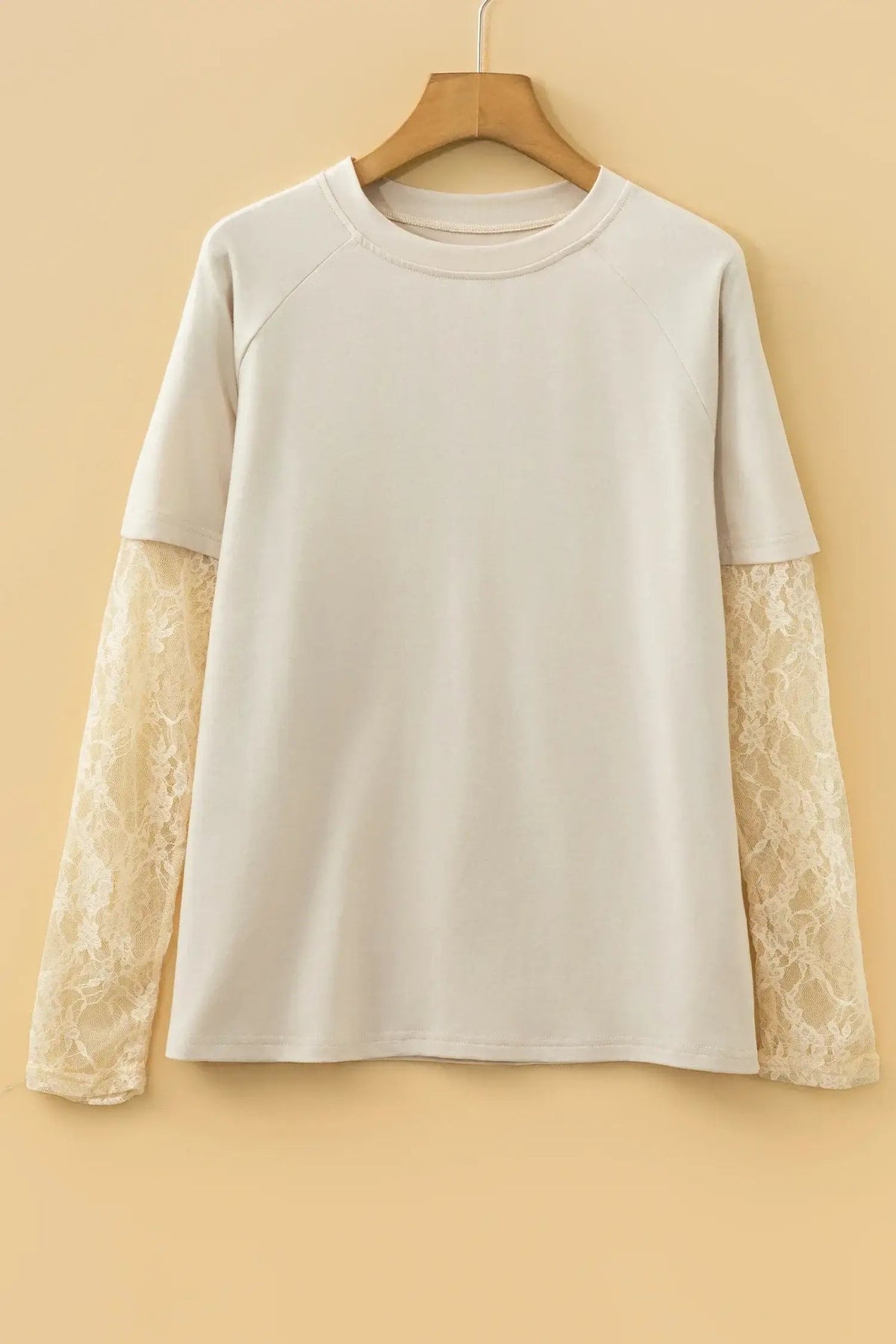 Jet Stream Solid Color Lace Patchwork Long Sleeve T Shirt