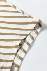 Khaki Stripe Leopard Patchwork Round Neck Loose T Shirt