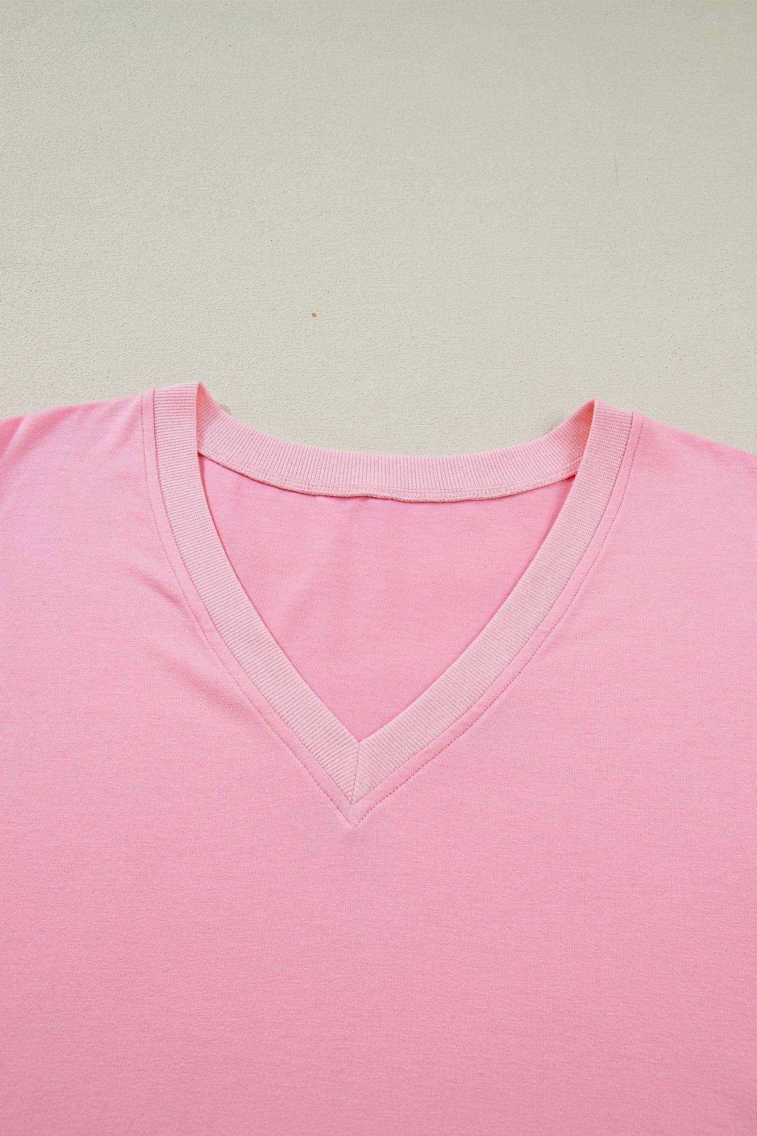 Bonbon V Neck Pleated Short Puff Sleeve Plus Size Blouse