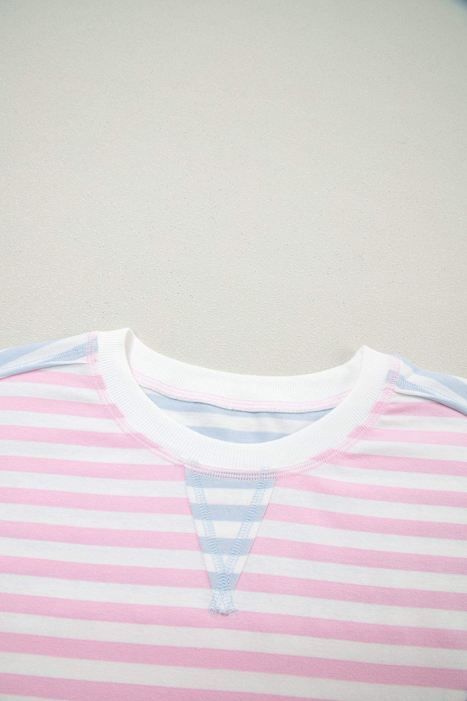 Casual Stripe Oversize Dolman Sleeve Patchwork T Shirt