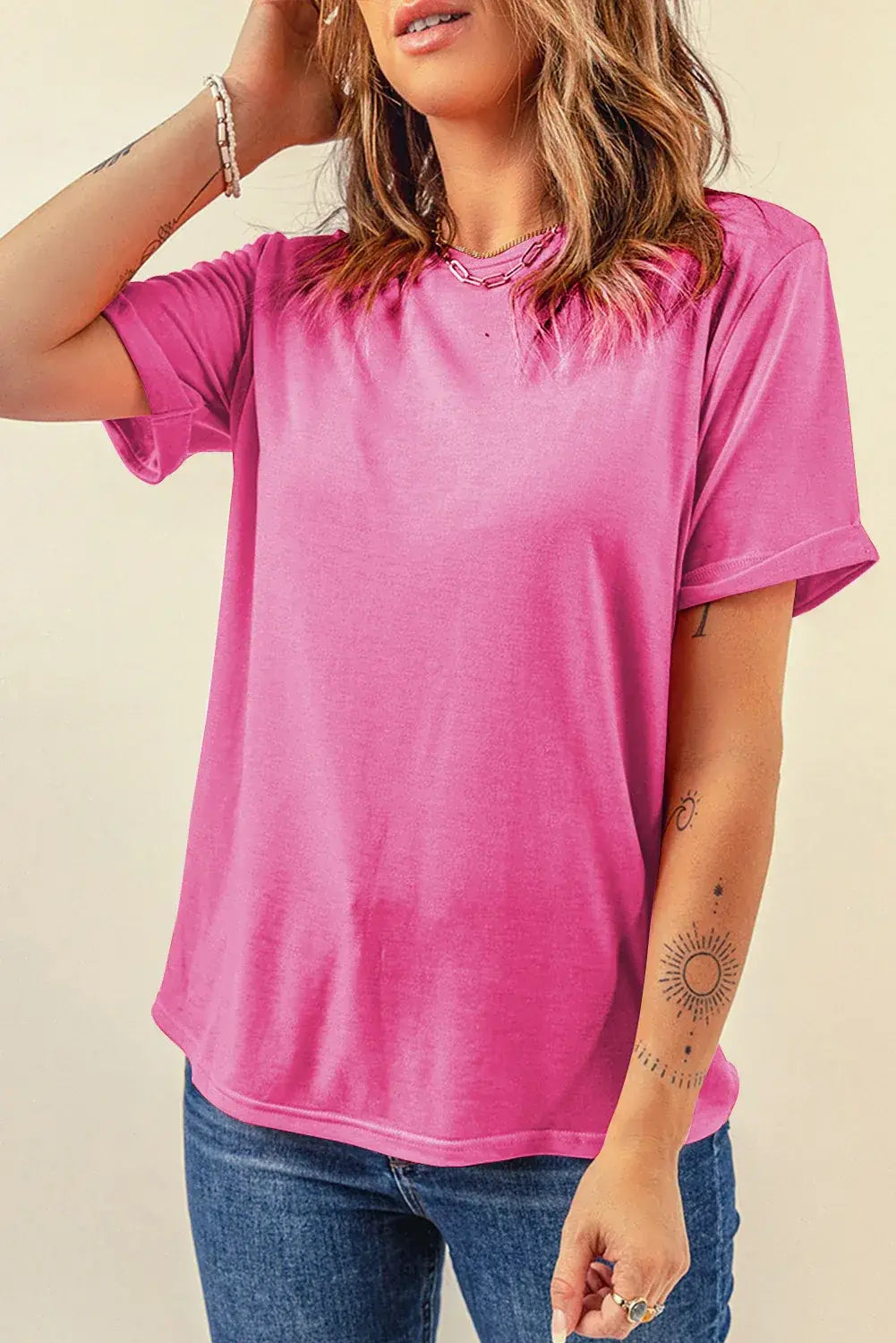 Mint Green Casual Plain Crew Neck Tee