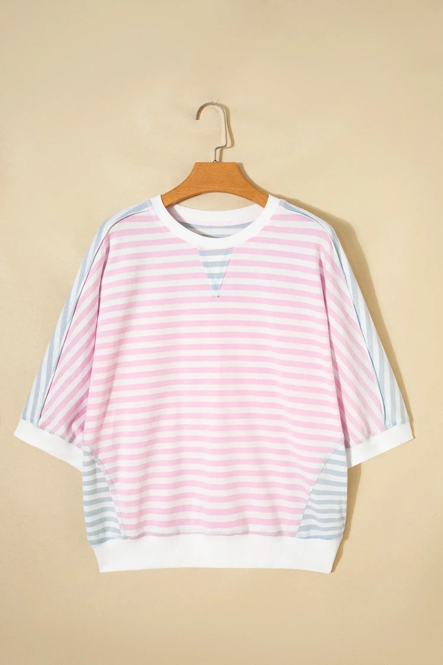 Casual Stripe Oversize Dolman Sleeve Patchwork T Shirt