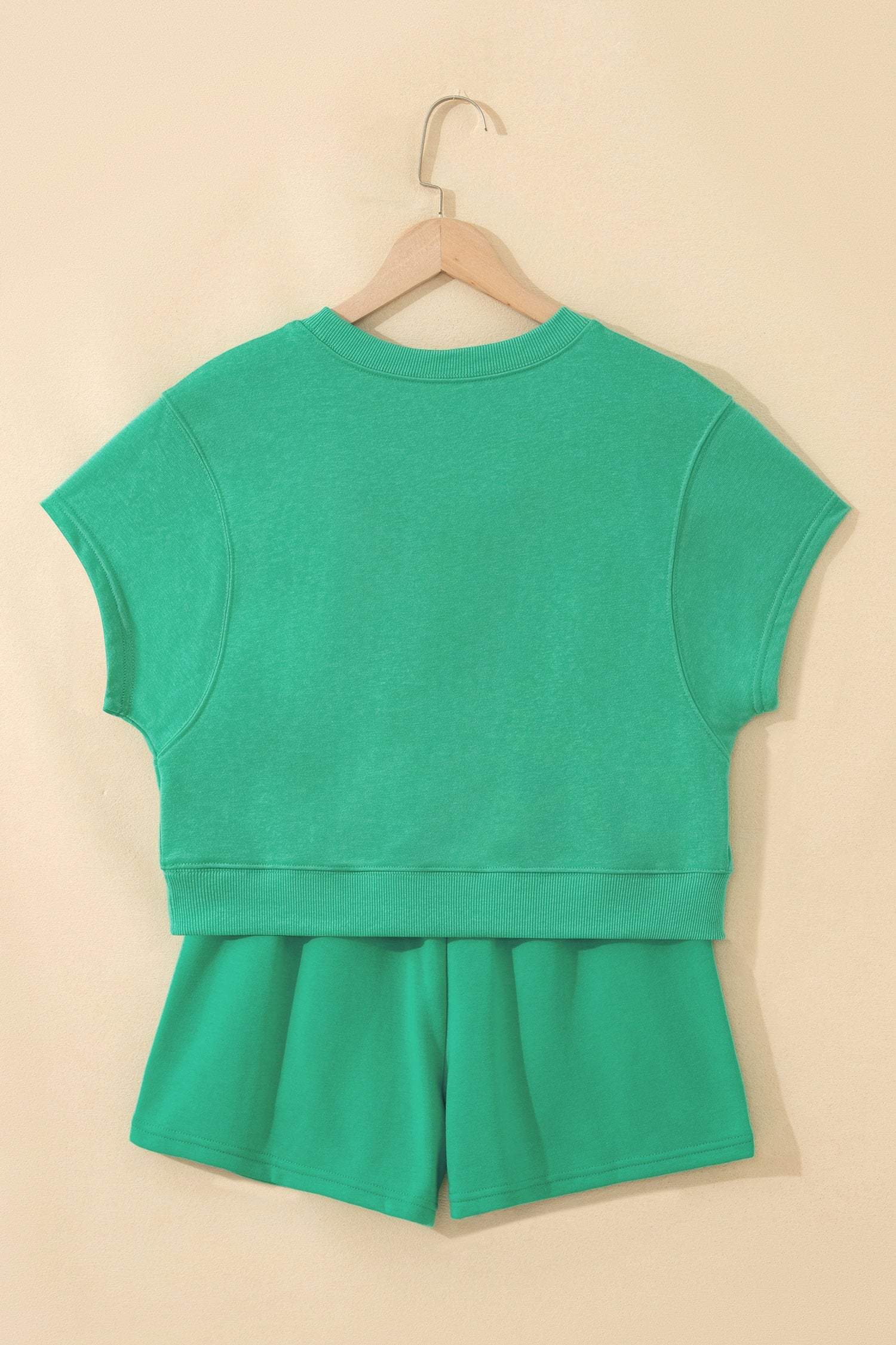 Mist Blue Solid Color Loose Tee Drawstring Shorts 2pcs Outfit