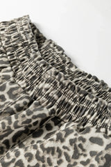 Brown Leopard Print Raw Hem Elastic Waist Loose Pull On Jeans