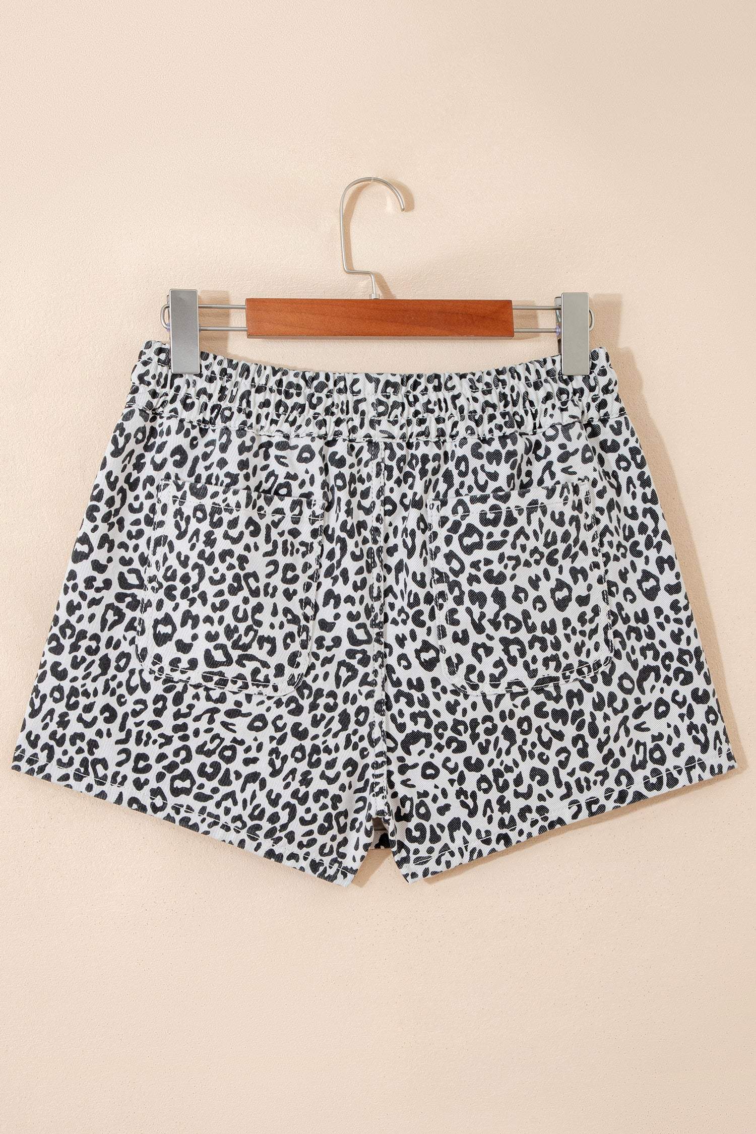 Khaki Leopard Print Tassel Drawstring Casual Denim Skort