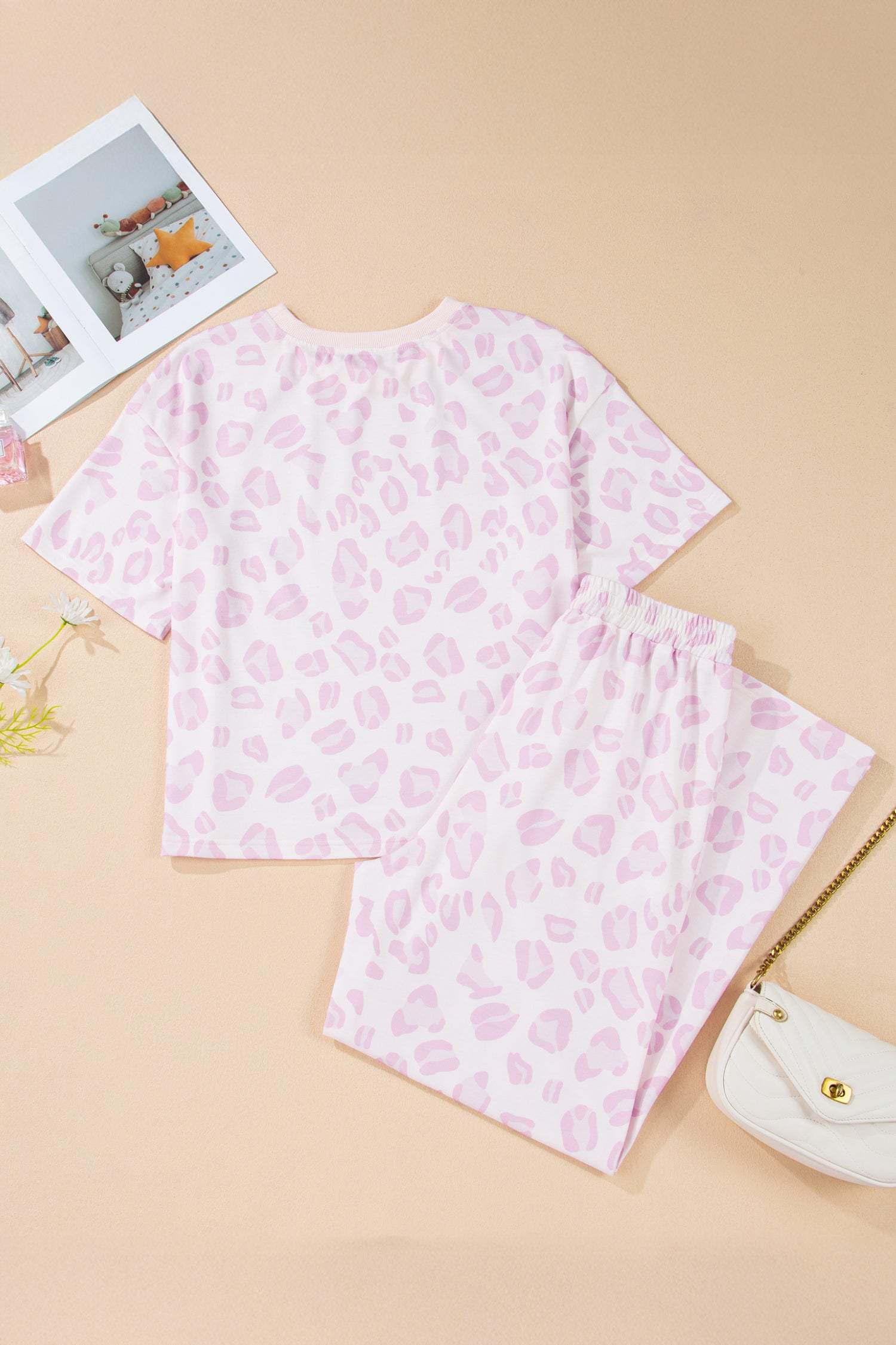 Pink Leopard Two Piece Top and Pants Set