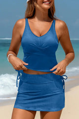 Black Ribbed Knit Crossed Detail Tank Skort 2pcs Swimsuit