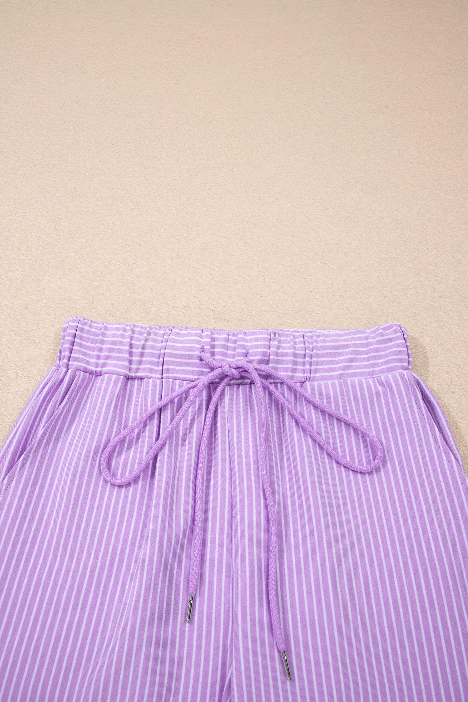 Khaki Stripe Dolman Sleeve Polo Shirt and Drawstring Shorts Set