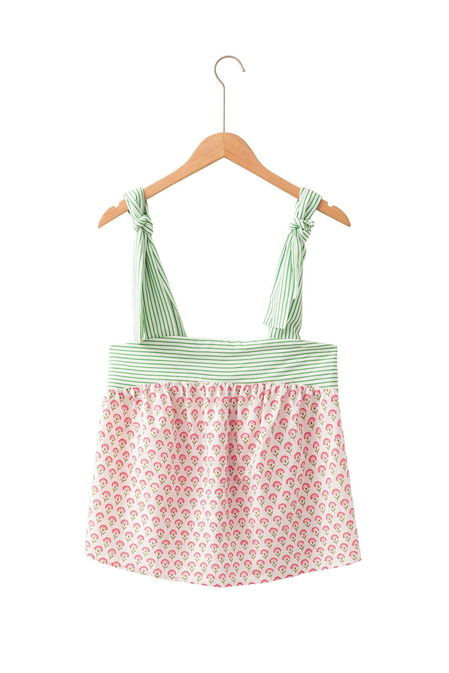 Green Fashion Printed Knot Straps Babydoll Tank Top