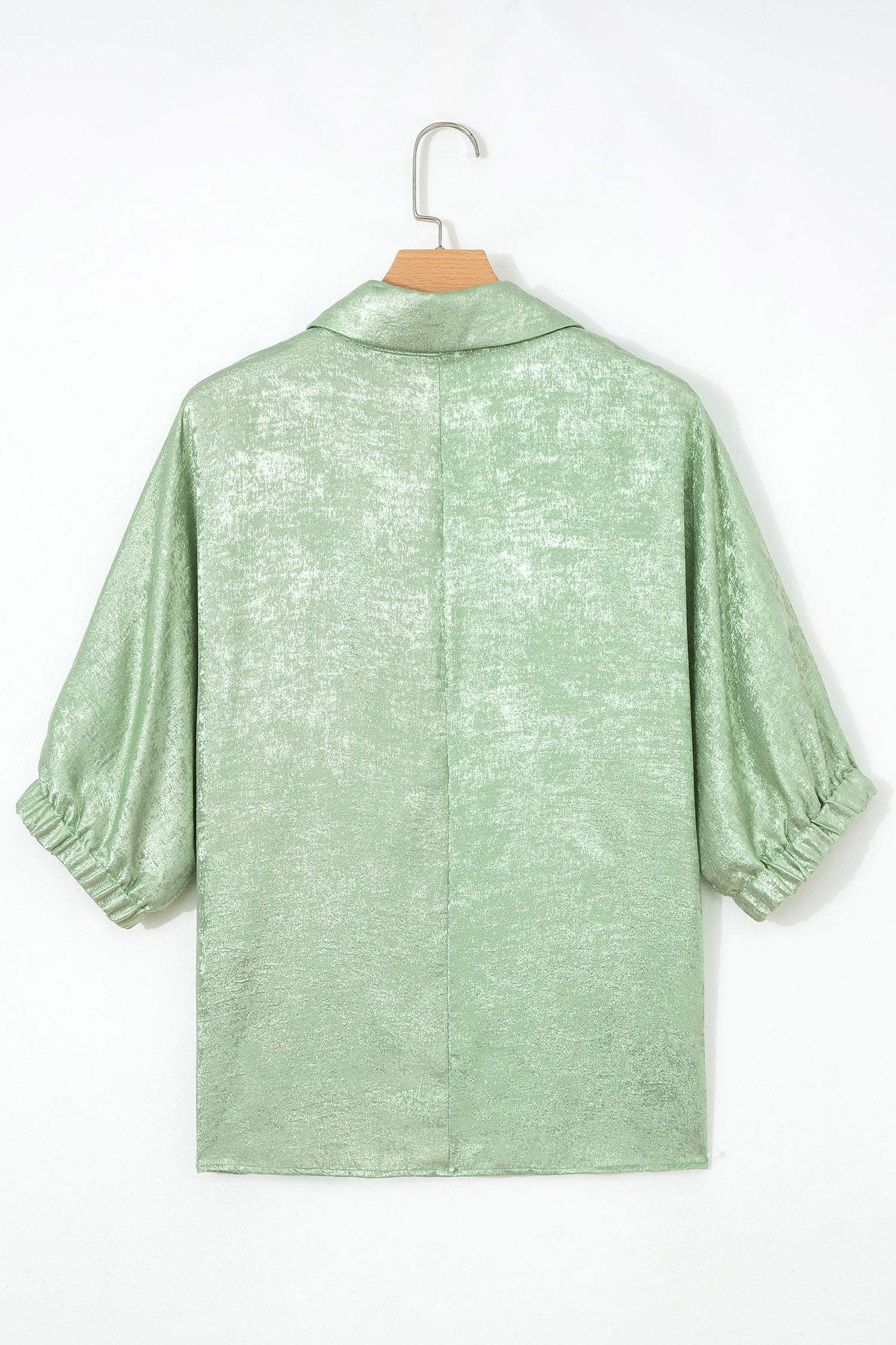 Clearly Aqua Collared V Neck Half Sleeve Metallic Top