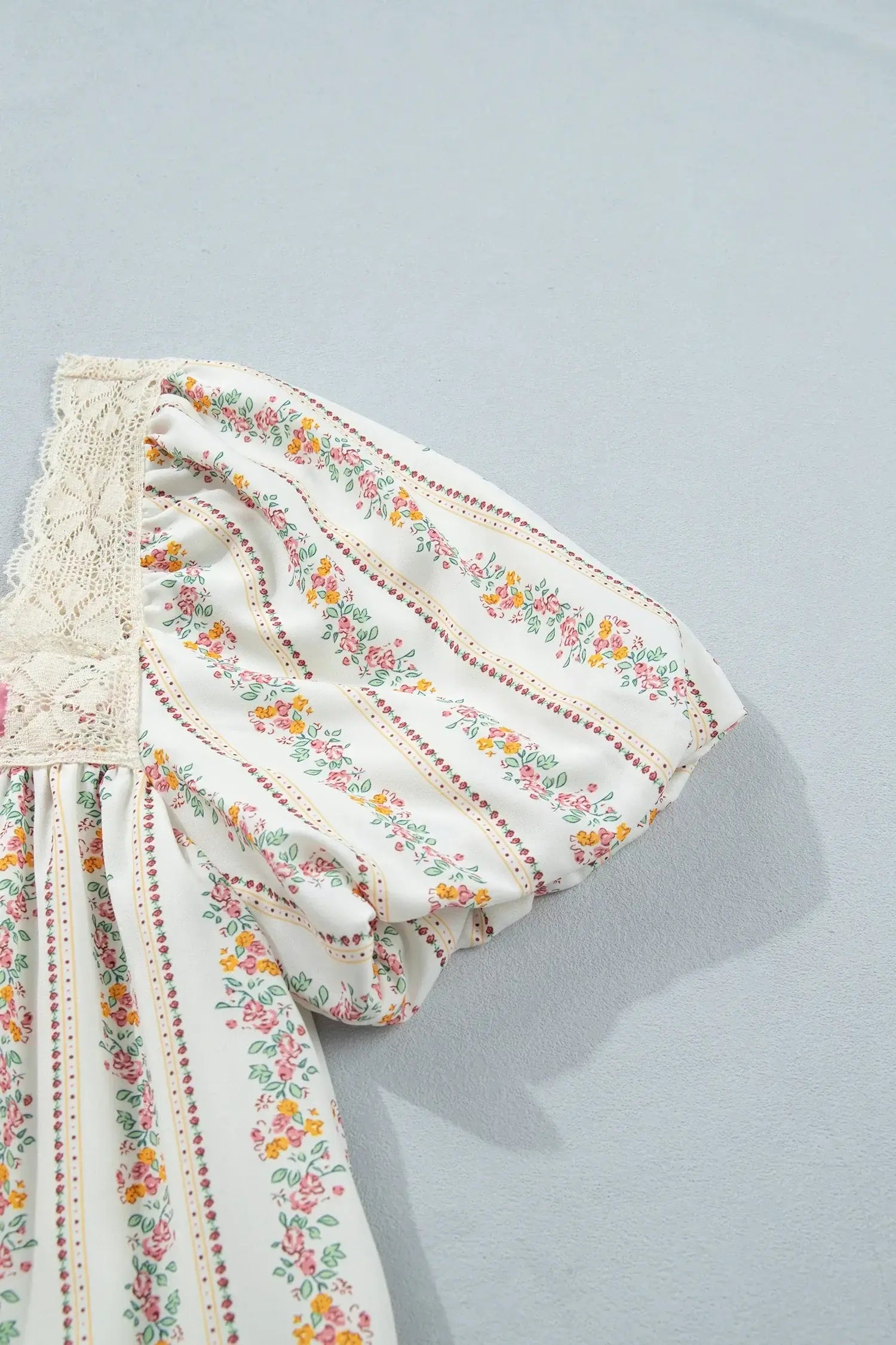 Multicolour Floral Print Contrast Ribbon Bow Lace Trim Square Neck Mini Dress